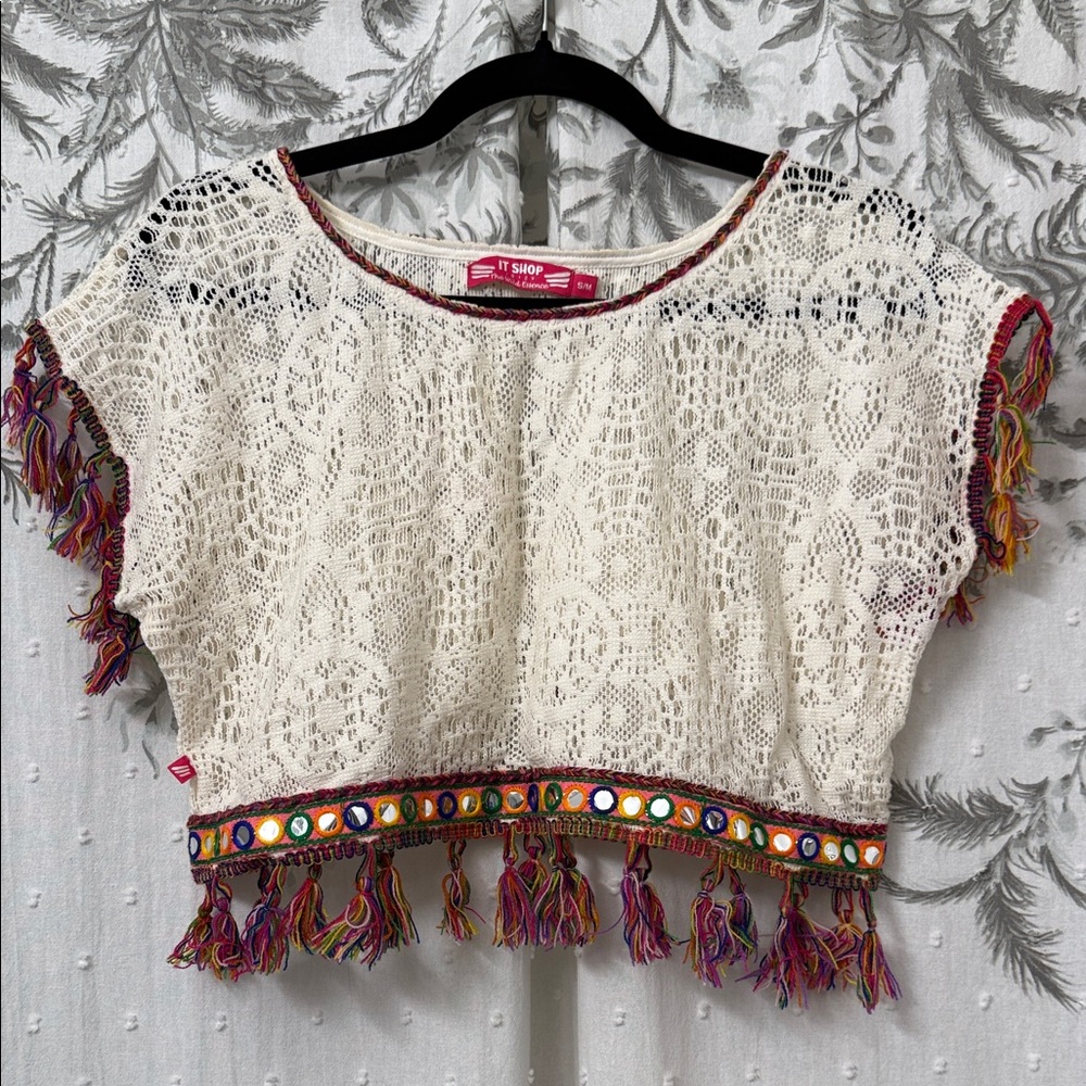 Chic Crochet Crop Top with Multicolor Fringe - Picture 4 of 8